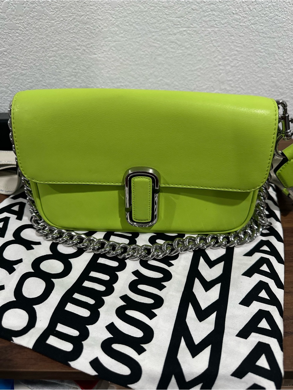Marc Jacobs Neon Green Leather Chain Crossbody